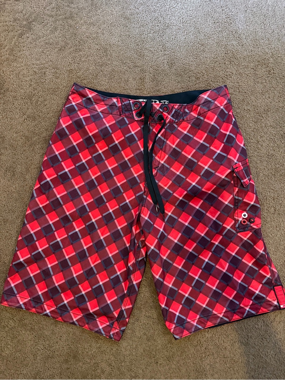 Oakley Red Plaid Men's Board Shorts
